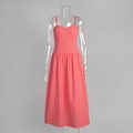 Detailed view of coral pink cotton maxi dress with smocked waist and spaghetti straps - S / Hot Pink