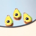 Three pieces of mini avocado alloy pendants with gold trim for DIY jewelry making - Style 4