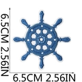 Detailed blue and white ship wheel embroidery patch with 6.5cm size measurement guide - Style 3 (Steering Wheel)