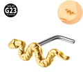 Golden G23 titanium snake nose stud with push-pin curved bar for body piercing - 0.8x7mm / Gold L-Bar