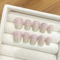 Handmade pink and green gradient press-on nails with cat eye finish and rhinestones - Large (L) / 1623 Short Coffin