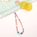 Handmade phone strap with colorful clay beads, LOVE letters and blue heart charms - K790 Soft Clay Heart + Smiley Style