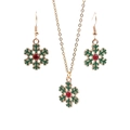 Conjunto de joyas navideñas con collar de copo de nieve verde y pendientes de cristales - Juego de Pendientes y Collar de Copo de Nieve de Navidad