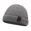 Winter warm gray ribbed knit beanie with brim cuff and stylish side woven label - One Size / Gray
