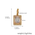Macro detail of rectangle zircon pendant in gold stainless steel with size measurements - Gold Color Pendant