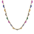 Rainbow crystal bead necklace with gold-toned metal chain and central heart knot detail - Multicolor Beaded Ornament (TL-N0072-02)