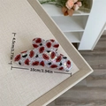 Pinza per capelli in acetato bianco con labbra rosse e cuori, misura 10cm x 4,5cm - Fermaglio Labbra Rosse