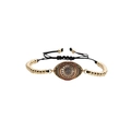 Adjustable evil eye charm bracelet with gold beads and colorful zircon stones on white background - Black Rope with Copper Beads