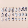 Faux ongles design vague rétro bleu et jaune forme squoval lot de 24 pièces - Style de Vagues Fluides Bleues et Jaunes (XC-08-07)