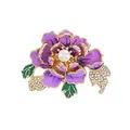 Elegant gold peony brooch with purple enamel petals and central pearl on white background - Purple Peony XD824059-1