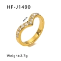 Detail van gouden V-ring met zirkonia inleg toont breedte van 4mm en gewicht van 2.7g - US 6 / Golf Vierkante Zirkoon Stijl(HF-J1490-G)