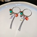 Detail of colorful crystal fringe earrings with floral heart motifs in a ceramic tray - Silver Ear Buckle - Multi-color Style