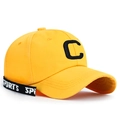 Casquette de baseball jaune en coton avec broderie lettre C et ruban de sport - Jaune