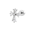 Silver cross screw back earring with micro-paved zircons on a white background - 1# Cross Style (A611-1#) - Single Piece