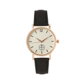 Montre vintage à quartz pour femme avec cadran beige granuleux et bracelet en cuir noir - Noir