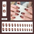 Korte balletstijl Franse ombre kunstnagels in koffiebruin met een glanzende spiegelafwerking - R800 Minimalistisch Frans [Lijm Stijl]