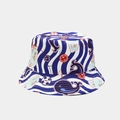 Blue and white striped reversible bucket hat featuring cartoon whale and anchor prints - Stripe Whale Anchor