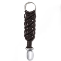 Detail view of a dark brown braided hat clip with a silver metal ring and clasp on white background - Coffee Brown Style C
