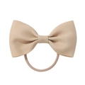 Solid beige ribbed ribbon bow hair tie with elastic band for girls and women - Beige