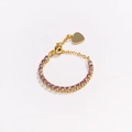 Detail of adjustable gold ring with purple zircon tennis chain and heart charm - Adjustable Open / Purple Zircon - Gold