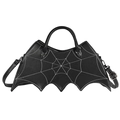 Borsa gotica punk a forma di pipistrello in pelle PU nera con ricamo a ragnatela - Nero