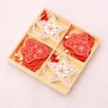 Christmas wooden ornament set with red bells and white stars in a wooden display box - Style A (Bell/Star) - 12Pcs Box
