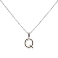 Detailed macro shot of silver stainless steel letter Q pendant on a fine link chain - Letter Q