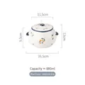 Blue leaf ceramic lard jar with lid and spoon, 880ml medium heat-resistant container - 880ml / Blue Flower - Medium Double Ear (With Spoon)