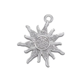 Macro shot of silver sun pendant featuring micro-pave zircons on a white background - Silver Sunflower