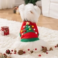 Pull de Noël pour animaux avec motif de sapin vert et décorations de pompons rouges - Pull Sapin de Noël Rouge