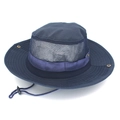 Donkerblauwe ademende zonnehoed met brede rand en verstelbare kinband - Marineblauw Mesh