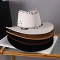 Vintage western cowboy hats in beige, camel and black with turquoise beaded band - Adult (55-60cm) / White