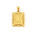 18K gold plated stainless steel square pendant featuring hollow wavy edge and letter X - Letter X (SP598G-X)