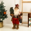 Standing Santa figurine in red and brown holding a lantern and a mini Christmas tree - Red-Brown Medium 53cm