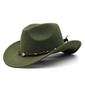 Detail of olive green cowboy hat with woven leather band and evil eye pendant charm - Army Green