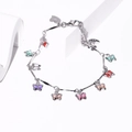 Sparkling copper bracelet for women with eight colorful butterfly charms and zircon inlay - Colorful Butterfly Silver