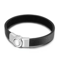 Minimalistisches schwarzes Lederarmband für Herren mit poliertem Silber-Magnetverschluss - Schwarzer Geflochtener Stil (KB67840-BD)