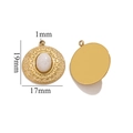 Golden stainless steel round pendant with white oval stone and textured details - Howlite