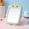 Cute green foldable desktop makeup mirror with sprout decor and cartoon face - Grass Doll / Green