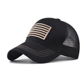 Classic black trucker hat with US flag embroidery and breathable mesh backing - Adjustable / American Flag Black With Gold Embroidery