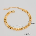 Minimalist 18K gold plated Figaro chain bracelet 6mm with 18+5cm adjustable length - C-1-12 Figaro Chain