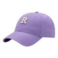 Purple cotton baseball cap featuring a white towel-embroidered R letter in 45-degree view - Adult Adjustable / Light Purple