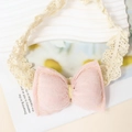 Nœud en tissu rose avec bandeau en dentelle élastique beige pour bébés - Rose