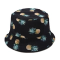 Black bucket hat with vibrant pineapple pattern for sun protection and tropical style - Black Pineapple