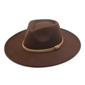 Cappello Fedora classico marrone in lana con tesa larga e cinturino in corda intrecciata - M (56-58cm) / Marrone