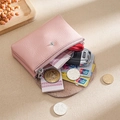 Pink lychee grain leather mini coin purse with multi-layer storage for cards and keys - Pink (Double Layer)
