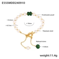 Armband met zoetwaterparels en natuursteen met titaniumstalen OT-sluiting en groene steen - Smaragd