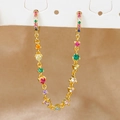 18K gold plated double hoop ear chain earrings with colorful rainbow cubic zirconia - Connected Chain / Gold Colorful Zirconia