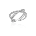 Silver adjustable ring with criss-cross X design and pavé cubic zirconia accents - Adjustable Open / Silver X-Shape Cross Style (P3014378)