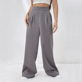 Vista dettagliata dei pantaloni a gamba larga grigio scuro a vita alta in tessuto elegante - S / Grigio